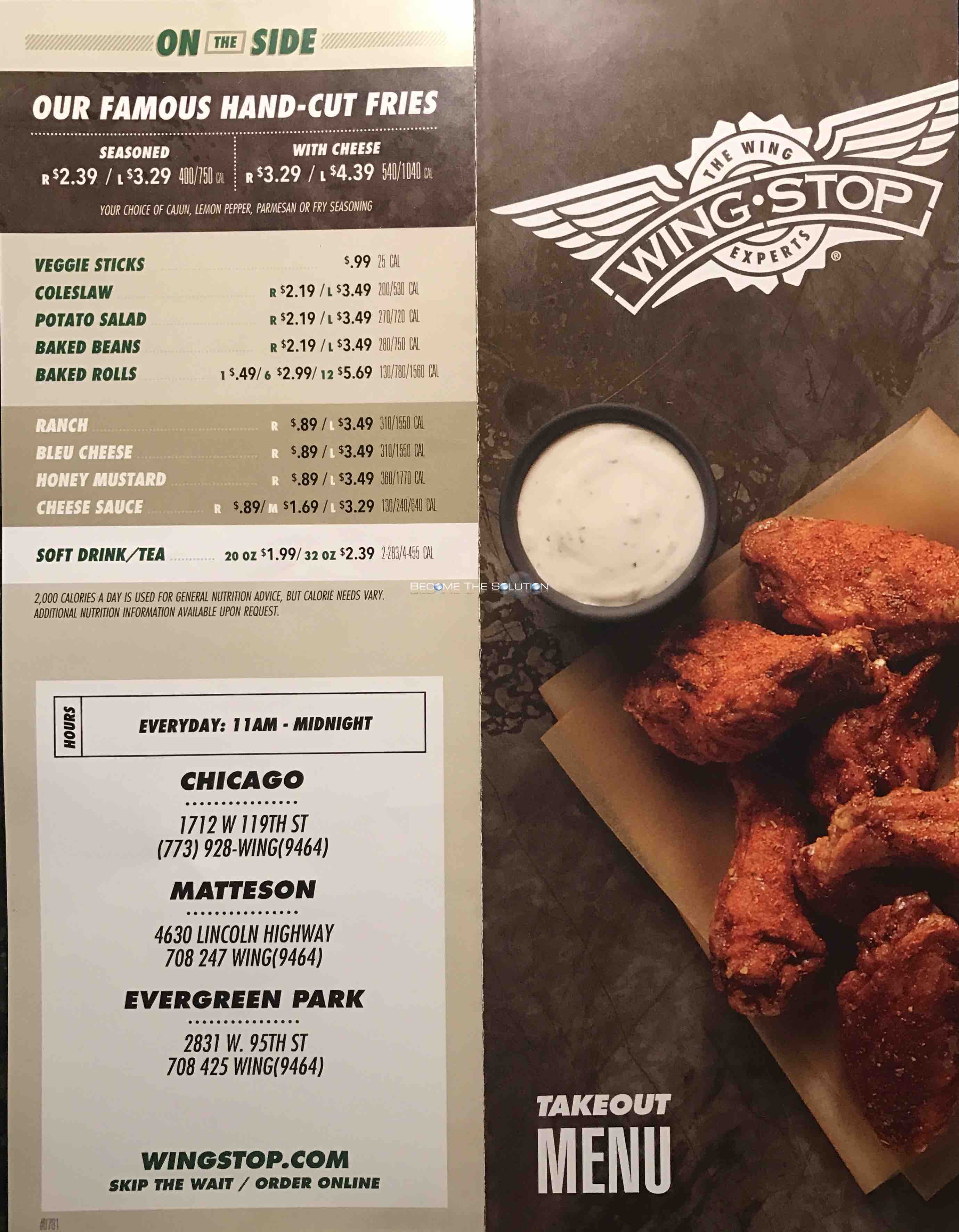 Wing Stop Carry Out Menu (Scanned Menu With Prices)